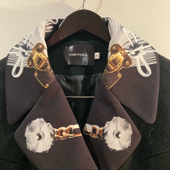 FABITORIA Sz 8 Double Breasted Wool Blend Faux Fur Cuffs Lined Blazer Jacket - Picture 3 of 8